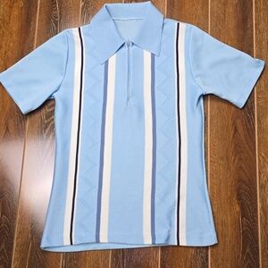 Vintage- Mens Small Dagger Color Retro Striped Quarter Zip S/S Polyester Shirt